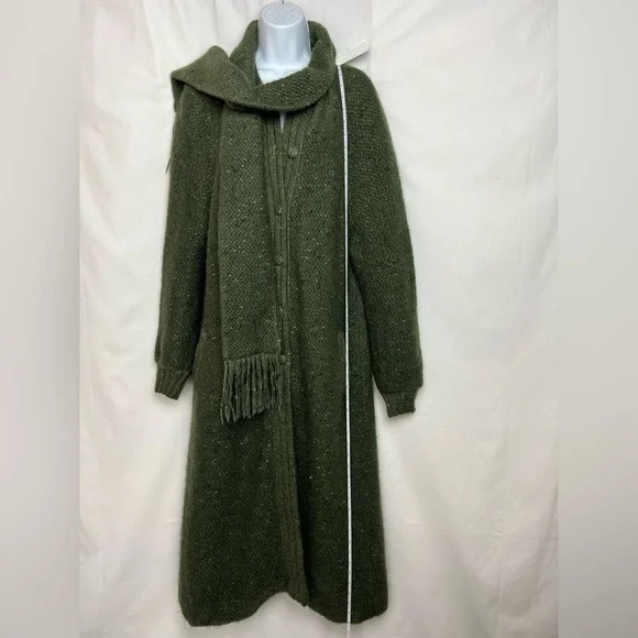 Rare 70s Luxury Nina Ricci West End Forest Green Mohair Scarf Long Sweater Coat - Picture 13 of 16